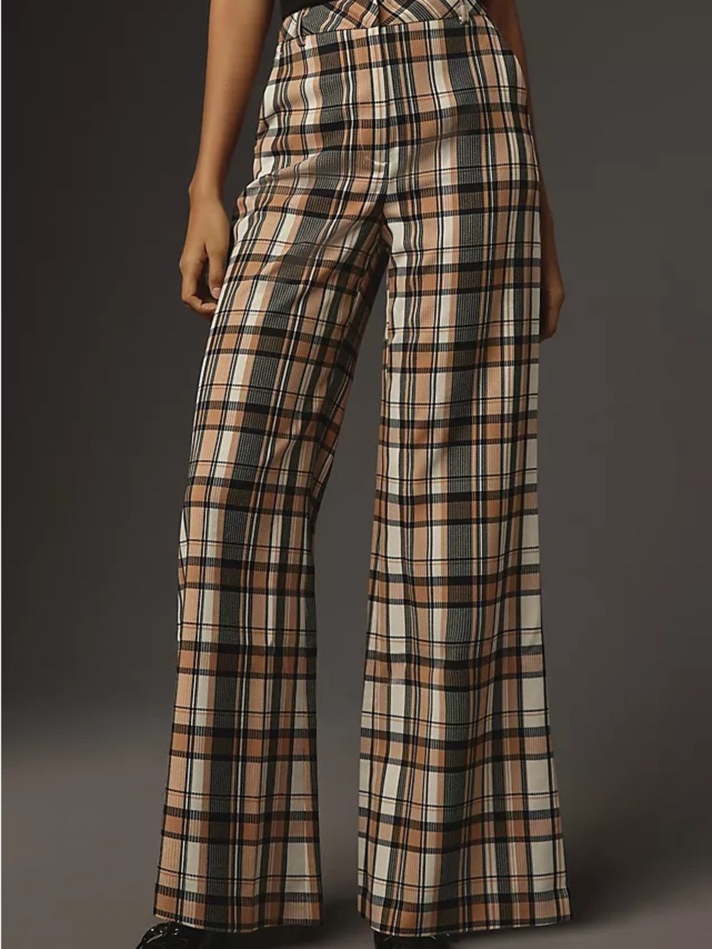 Maeve High-Rise Wide-Leg Plaid Pants in Tan and Black 8